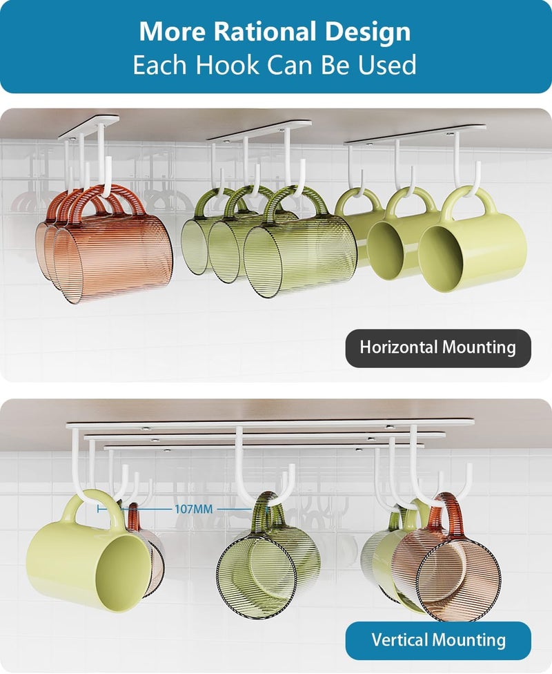 Luckinow 3 Pack Mug Hooks Under Cabinet, Coffee Mug Holder for Hanging Under Shelf, Cup Hanger with 9 Hooks for Displaying Mugs, Coffee Cups and Kitchen Utensils, White - Image 5